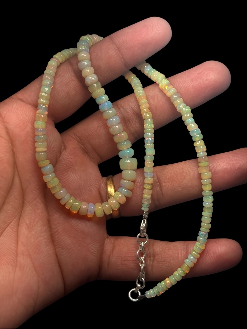 Certified Ethiopian Opal Beaded Necklace 925 Sterling Silver 20” Adjustabl